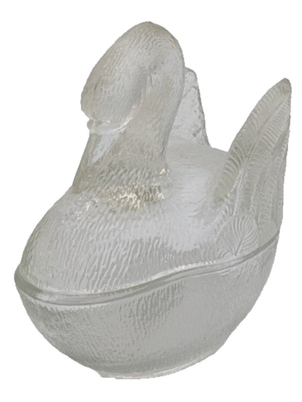 Swan On A Nest Vintage Pressed Glass Covered Trinket Box Lidded Dish AS IS